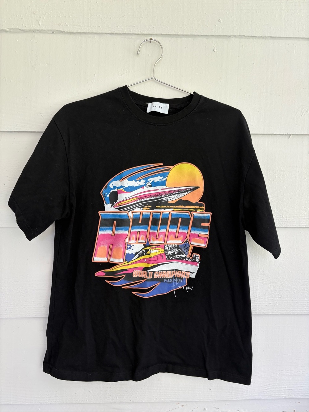 Rhude World Champions Speedboat Graphic Tee Black USA Made Size M Streetwear